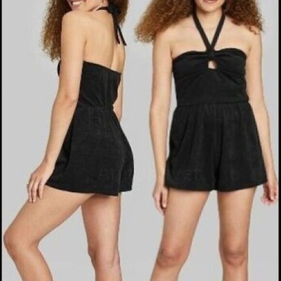 NWT Wild Fable Halter Romper Black Terry Cloth XS summer spring vacation - Picture 2 of 9